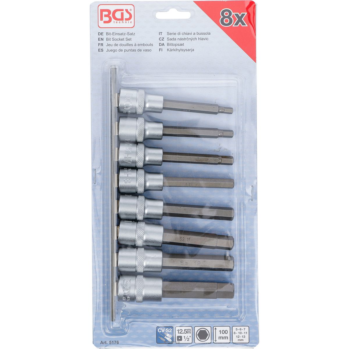 Bit Socket Set | 12.5 mm (1/2") Drive | Internal Hexagon 5 - 13 mm | 8 pcs.