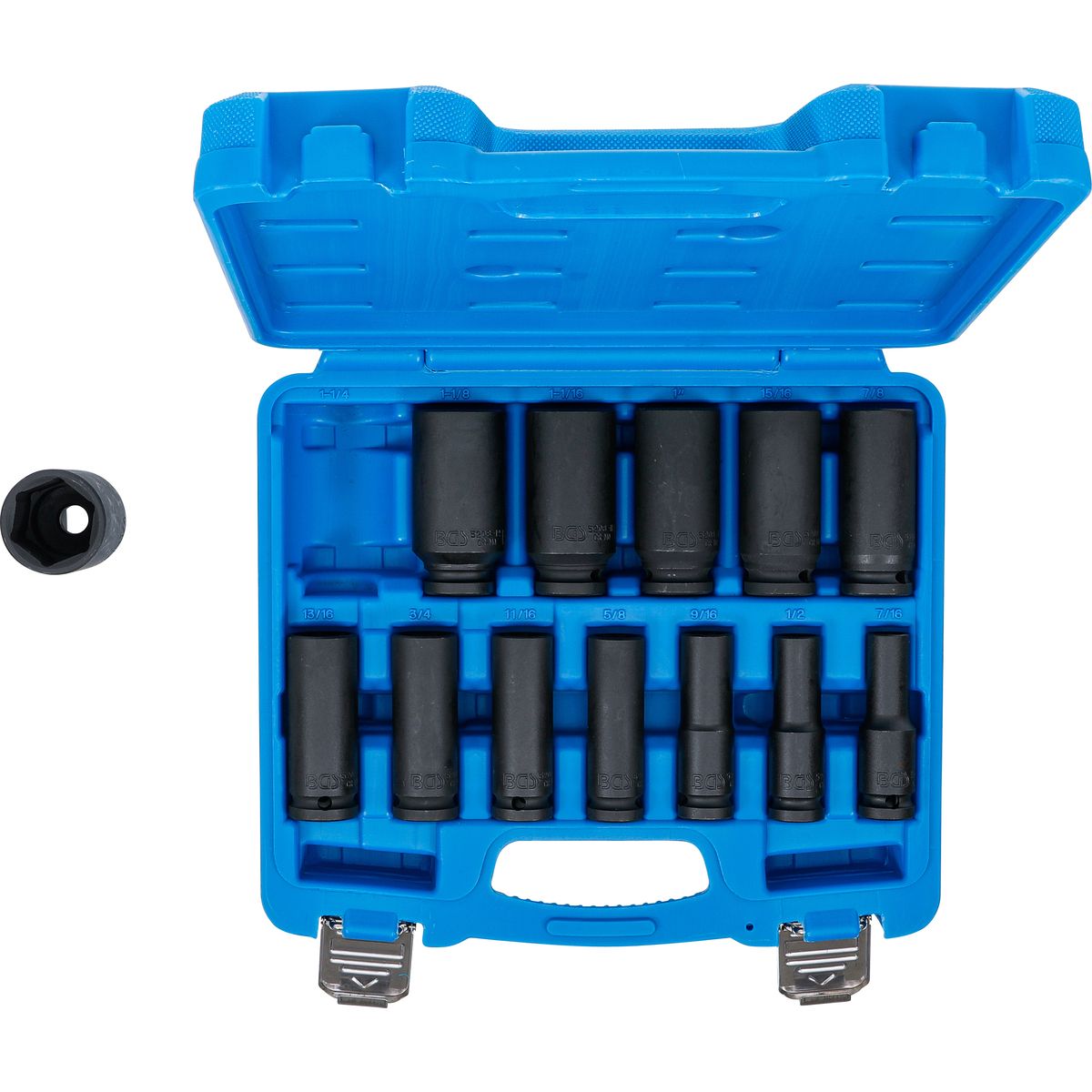 Impact Socket Set, Hexagon, deep | 12.5 mm (1/2") Drive | Inch Sizes | 13 pcs.