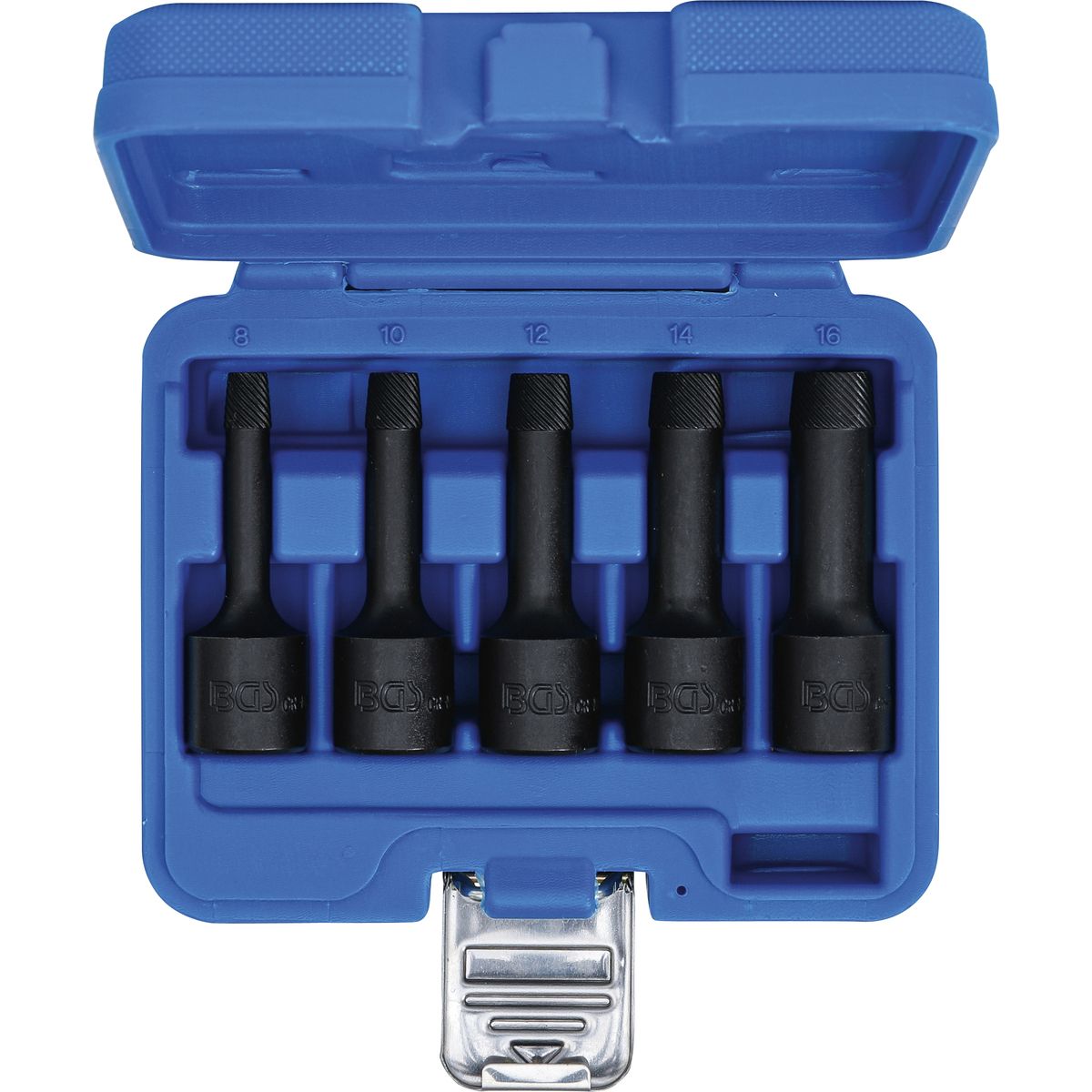 Twist Socket Set (Spiral Profile) / Screw Extractor | 12.5 mm (1/2") Drive | 8 - 16 mm | 5 pcs.