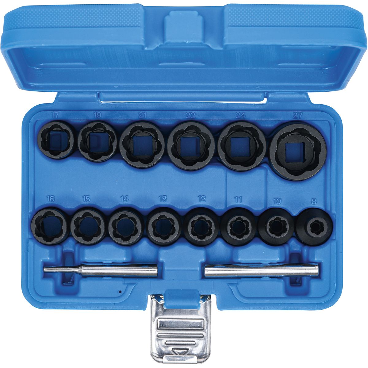 Twist Socket Set (Spiral Profile) / Screw Extractor | 12.5 mm (1/2") Drive | 8 - 27 mm | 16 pcs.