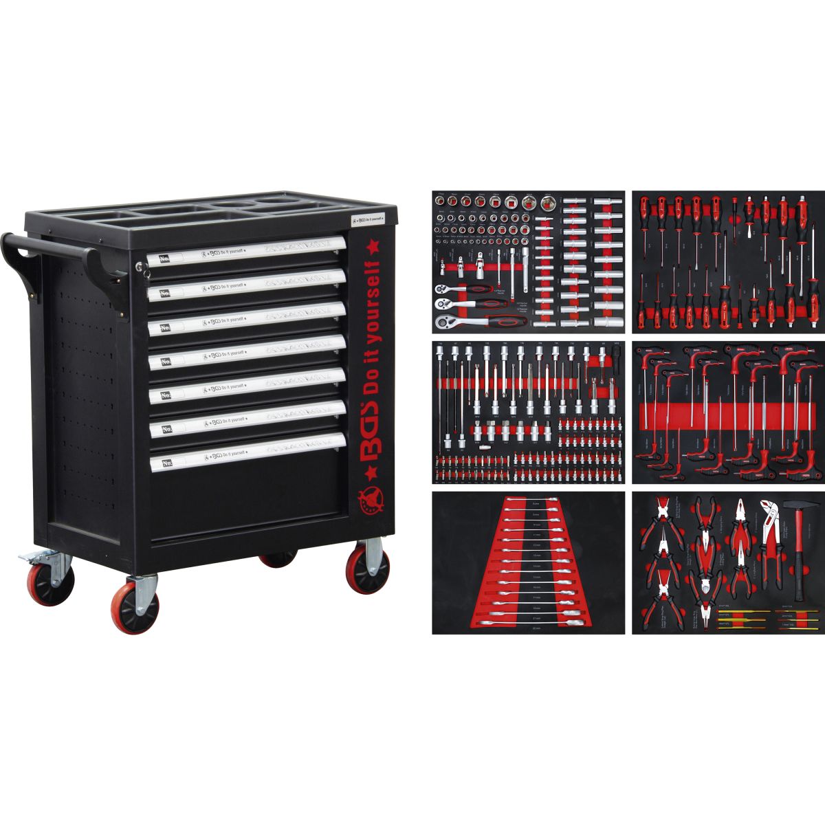 Workshop Trolley | 7 Drawers | 1 Side Door | with 250 Tools