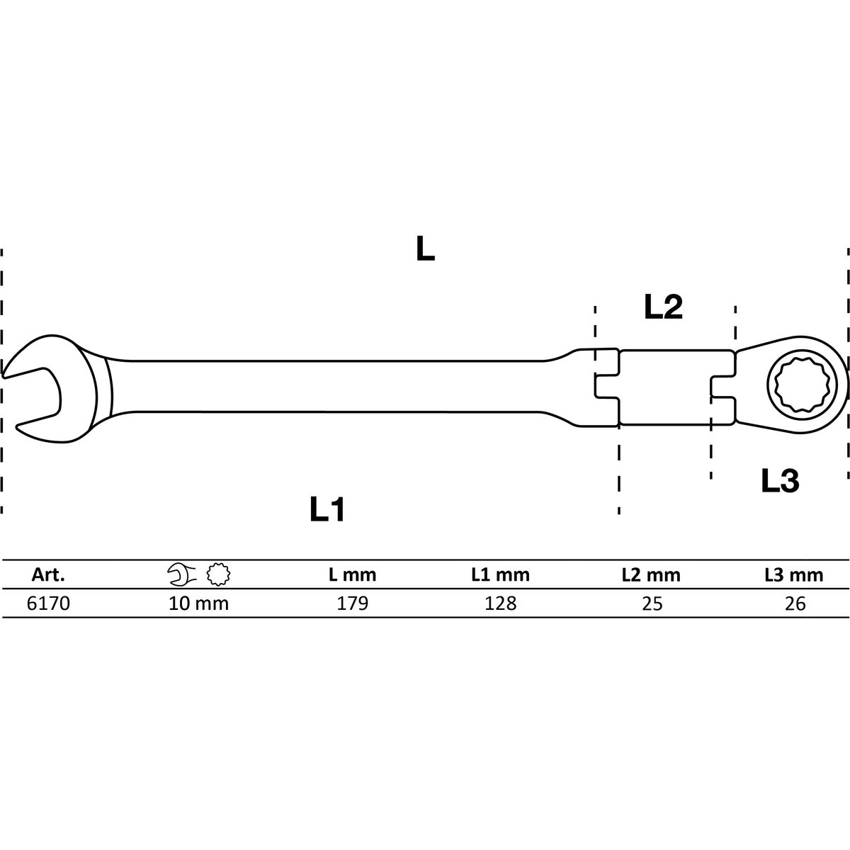 Double-Joint Ratchet Combination Wrench | adjustable | 10 mm