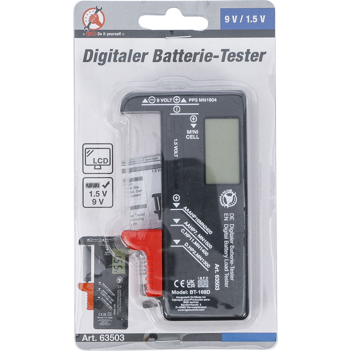 Comprobador digital de carga de batería | 1,5 V / 9 V