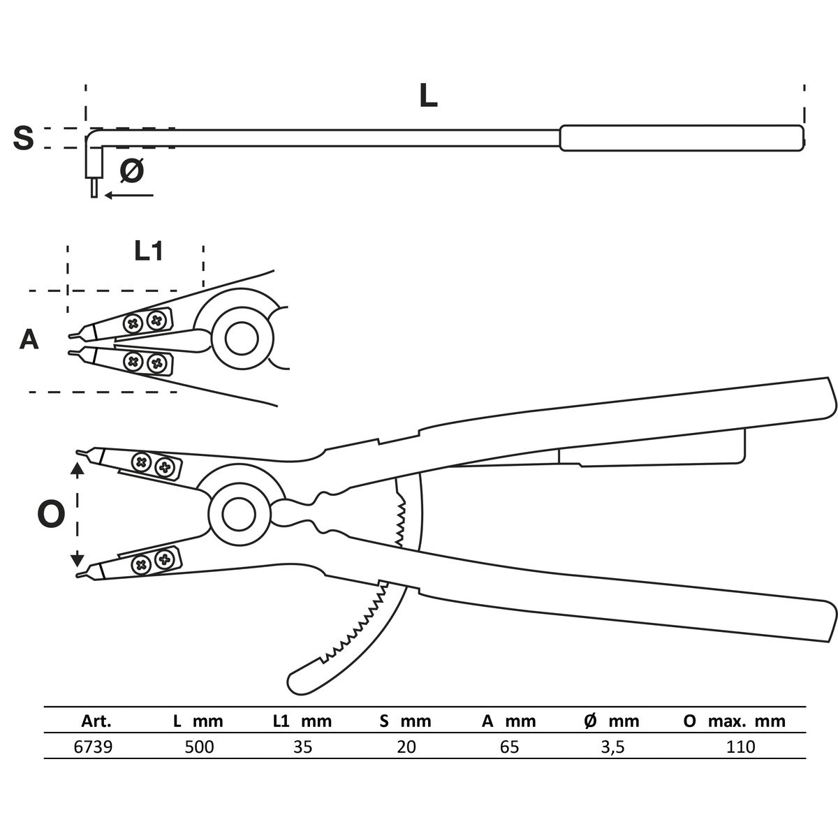 Circlip Pliers | angled | for outside Circlips | 500 mm