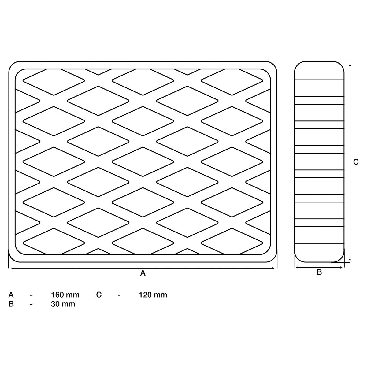 Almohadilla de goma | para plataformas elevadoras | 160 x 120 x 30 mm