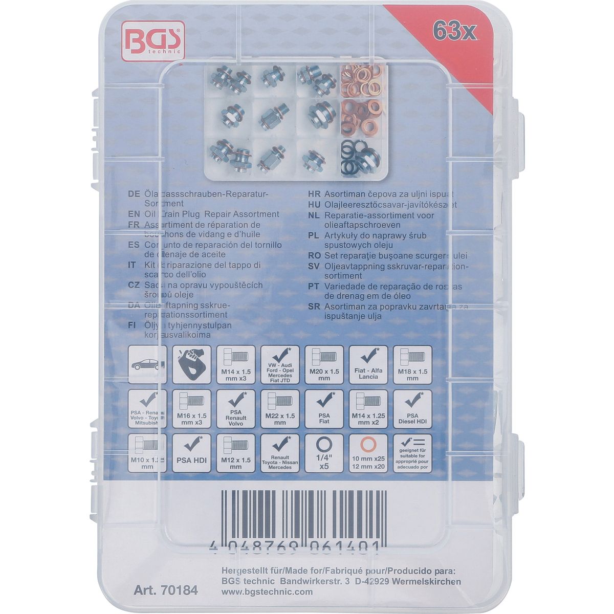 Oil Drain Plug Repair Assortment | 63 pcs.