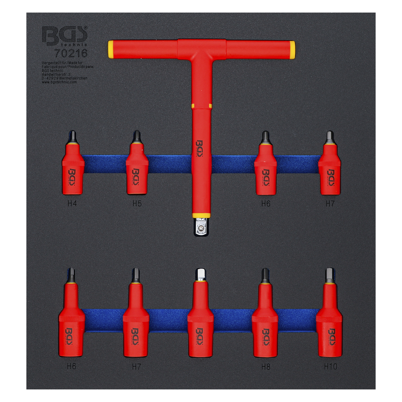 Bandeja para carro 2/3: Juego de puntas de vaso VDE | entrada 10 mm (3/8") / 12,5 mm (1/2") | hexágono interior 4 - 10 mm | 10 piezas