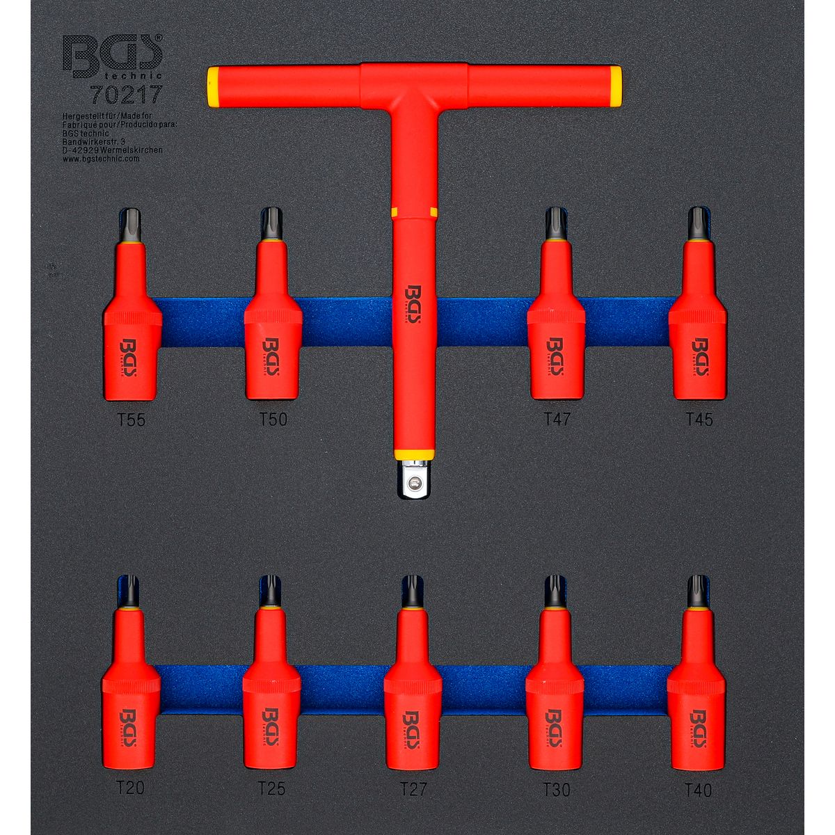 Werkstattwageneinlage 2/3: VDE-Bit-Einsatz-Satz | Antrieb Innenvierkant 12,5 mm (1/2") | T-Profil (für Torx) T20 - T55 | 10-tlg.