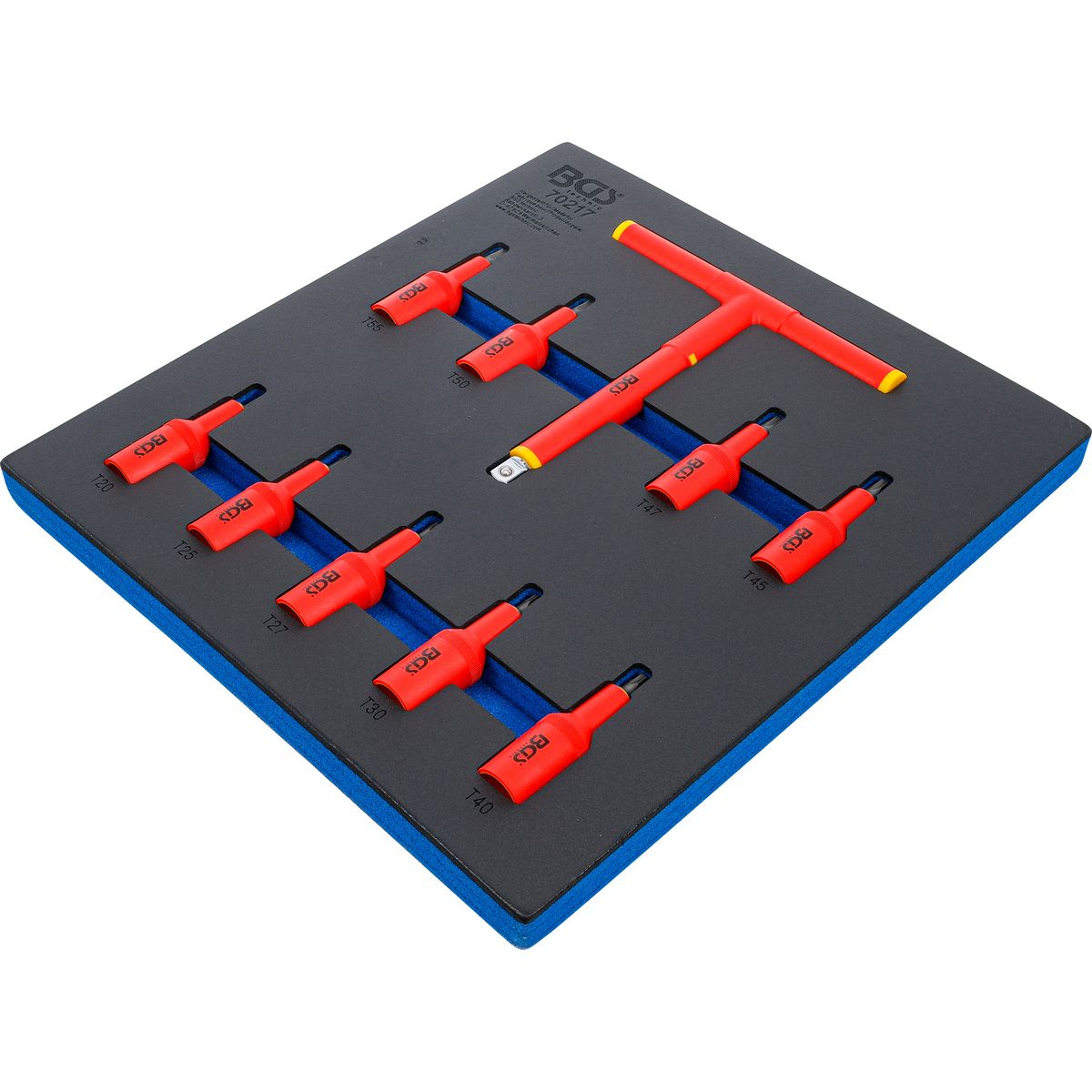 Werkstattwageneinlage 2/3: VDE-Bit-Einsatz-Satz | Antrieb Innenvierkant 12,5 mm (1/2") | T-Profil (für Torx) T20 - T55 | 10-tlg.