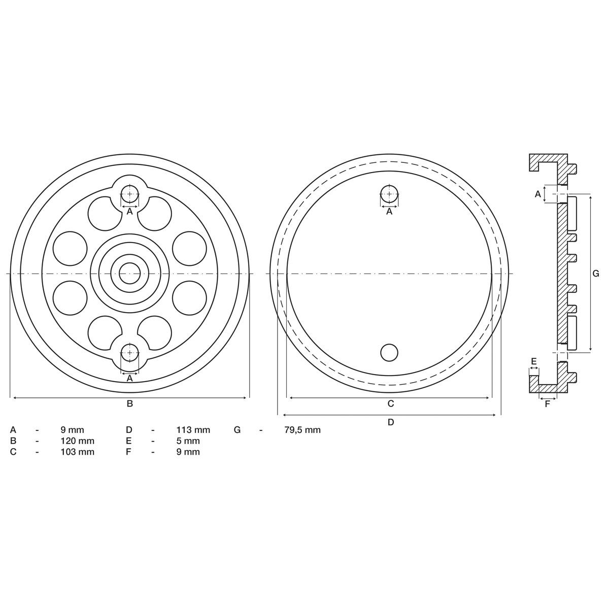 Plato de goma | para plataformas elevadoras | Ø 120 mm