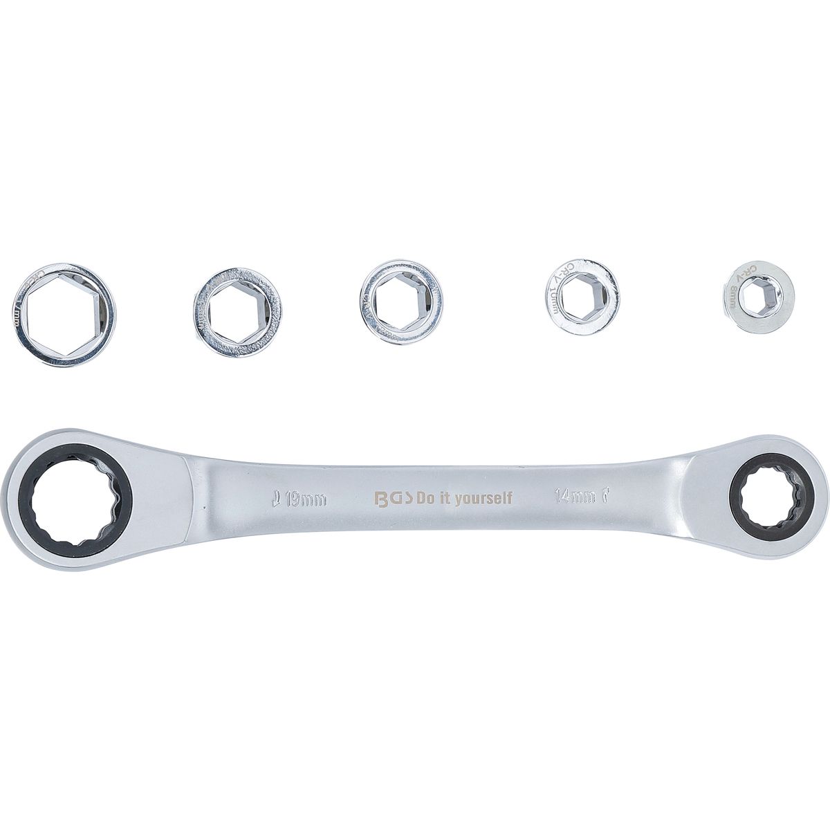 Double Ended Ratchet Wrench with Adaptor Set | 8 - 19 mm | 6 pcs.
