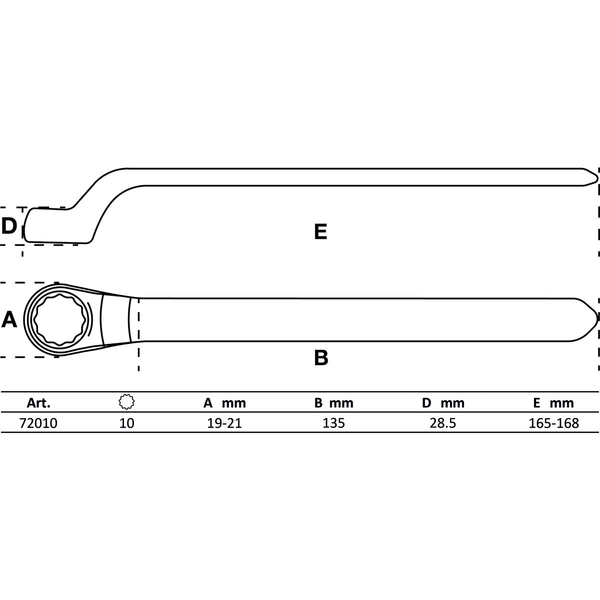 VDE Single End Ring Spanner | deep offset end | 10 mm