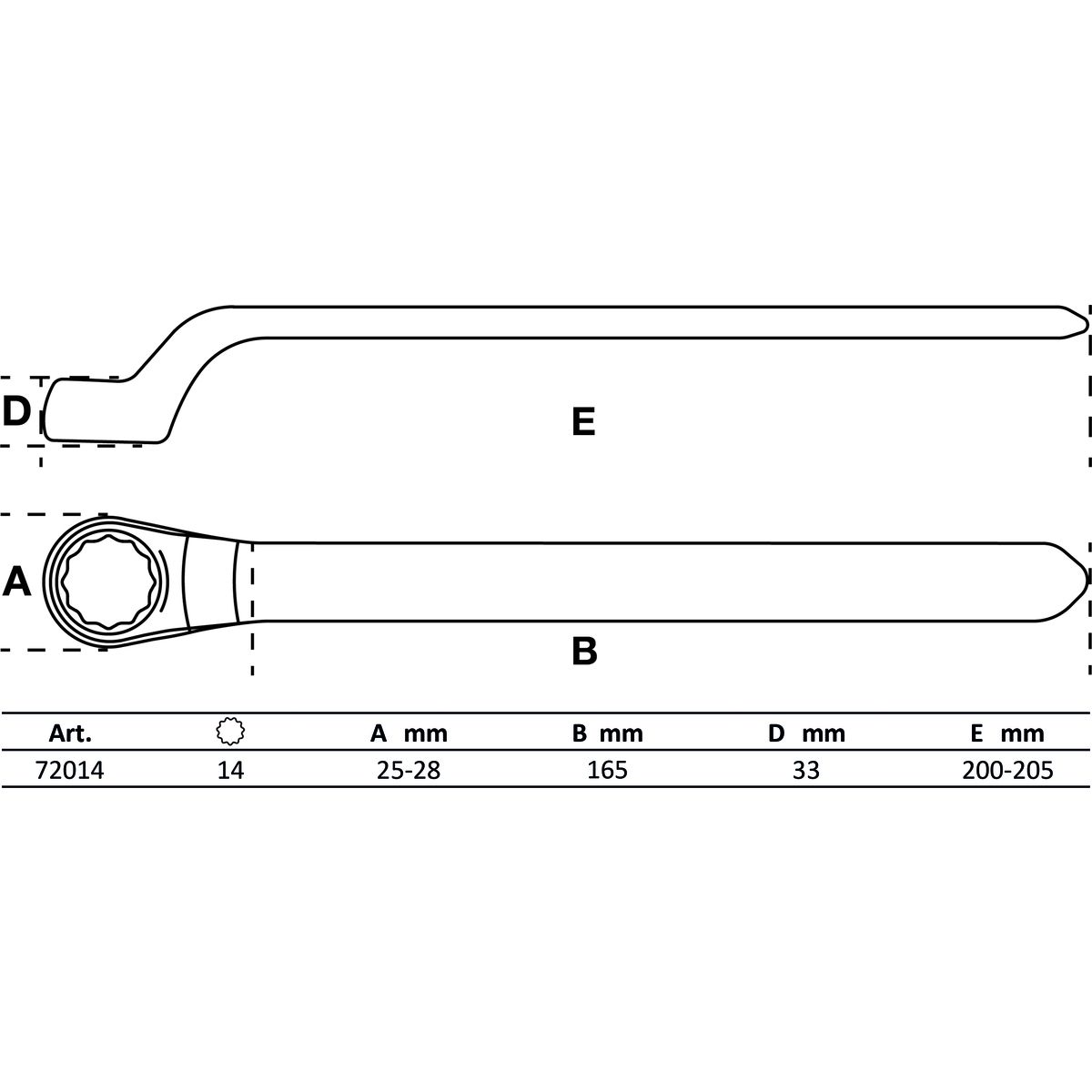 VDE Single End Ring Spanner | deep offset end | 14 mm