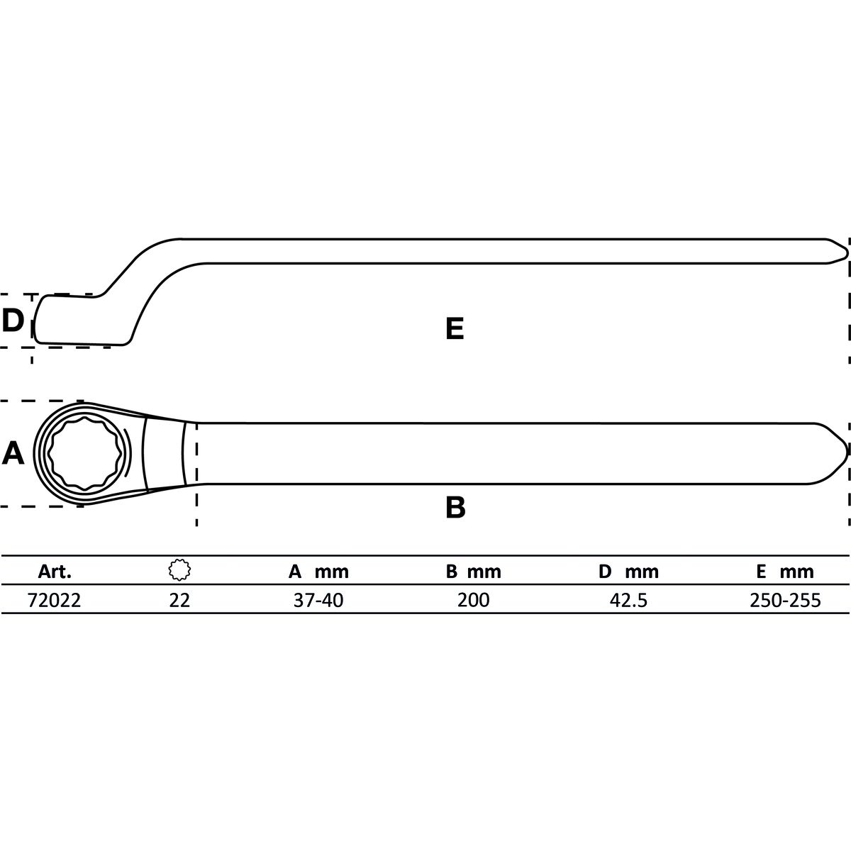 VDE Single End Ring Spanner | deep offset end | 22 mm