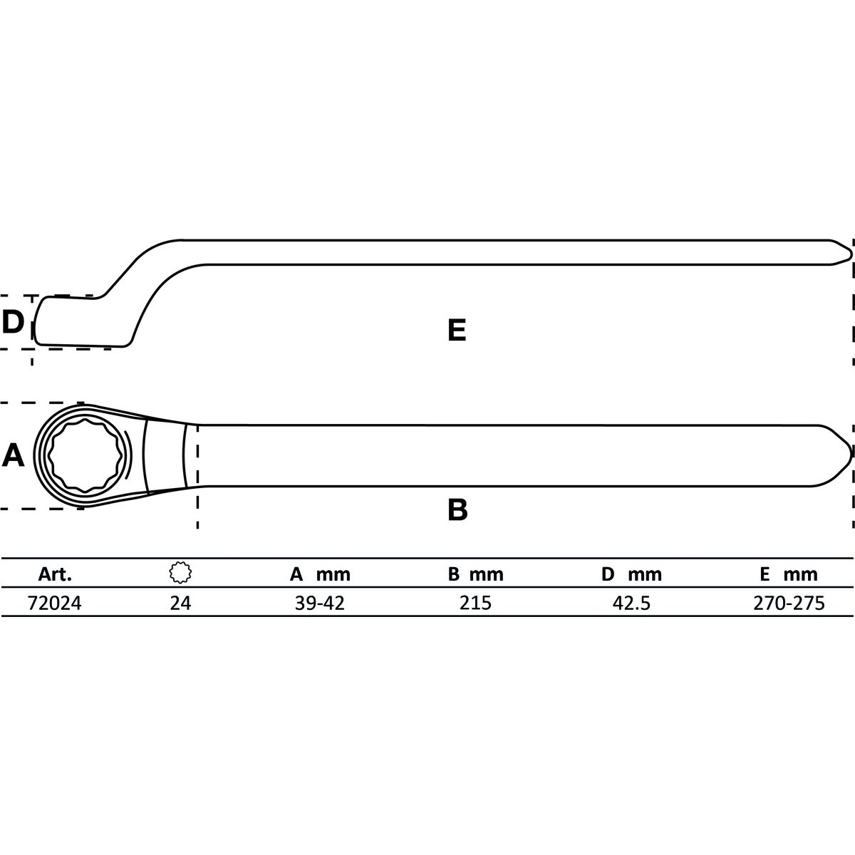 VDE Single End Ring Spanner | deep offset end | 24 mm