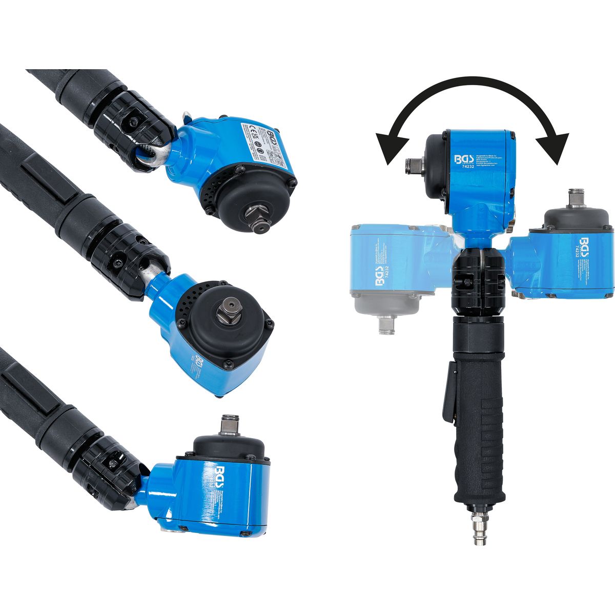 Air Impact Wrench | angled | with rotatable and tiltable head | 12.5 mm (1/2") | 650 Nm