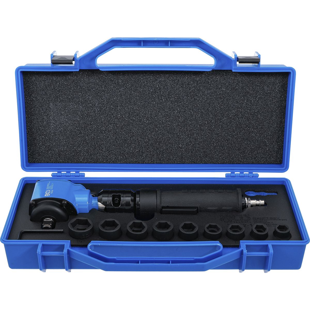 Pistola neumática de impacto | juego de llaves de vaso de impacto y en ángulo | 12,5 mm (1/2") | 650 Nm | 10 piezas