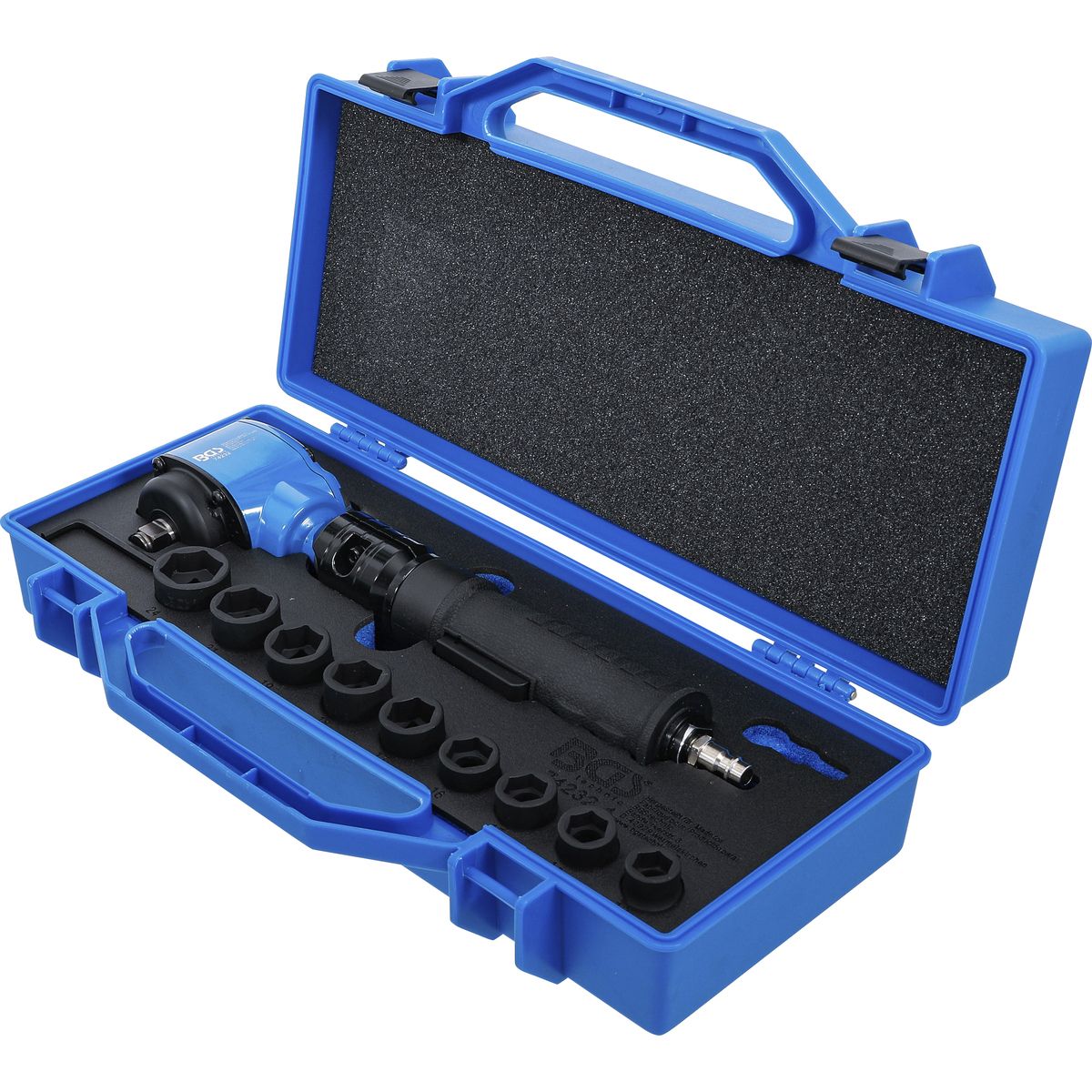 Air Impact Wrench | angled and Impact Socket Set | 12.5 mm (1/2") | 650 Nm | 10 pcs.