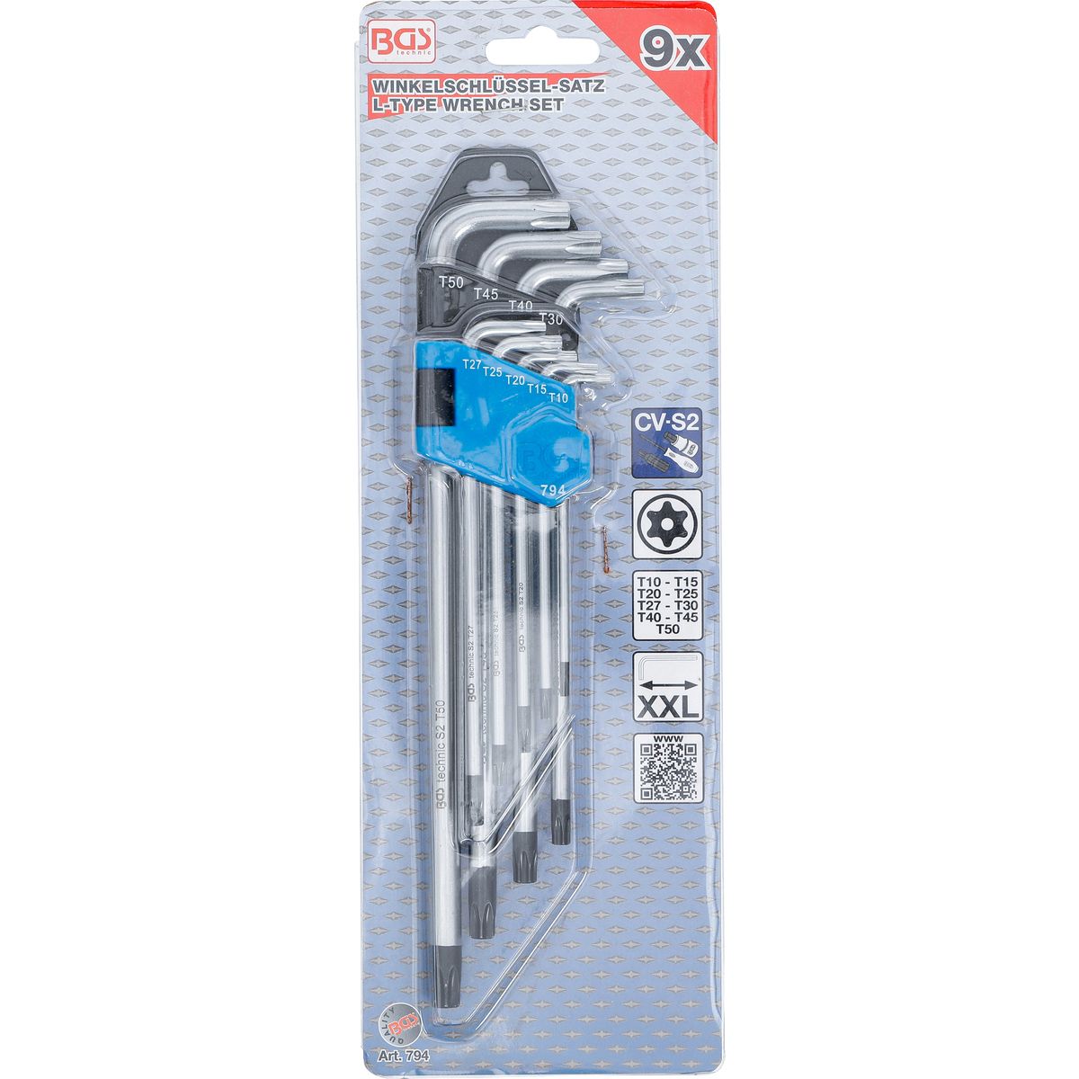 L-Type Wrench Set | extra long | T-Star tamperproof (for Torx) T10 - T50 | 9 pcs.