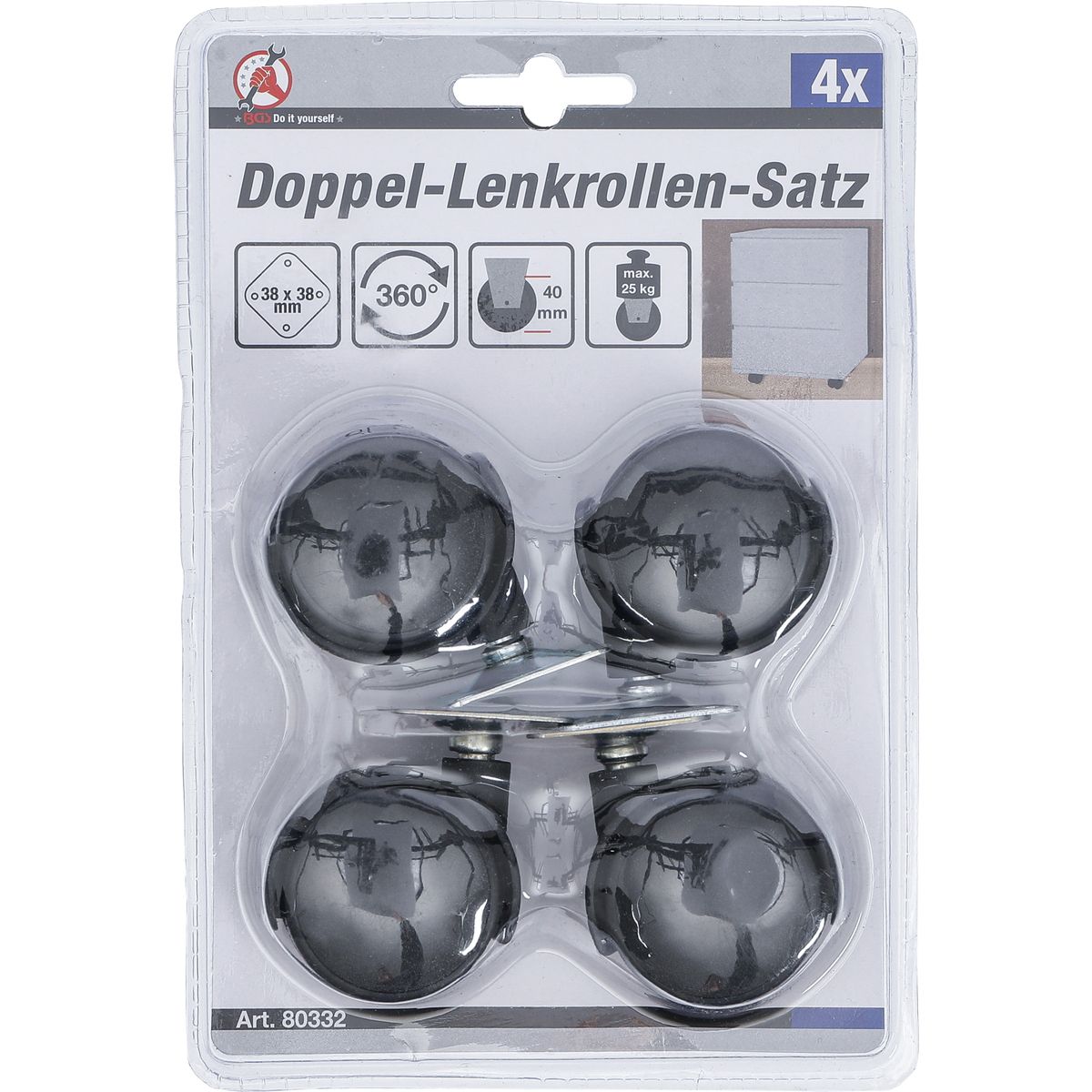 Doppel-Lenkrollen-Satz | Ø 40 mm | 4-tlg.