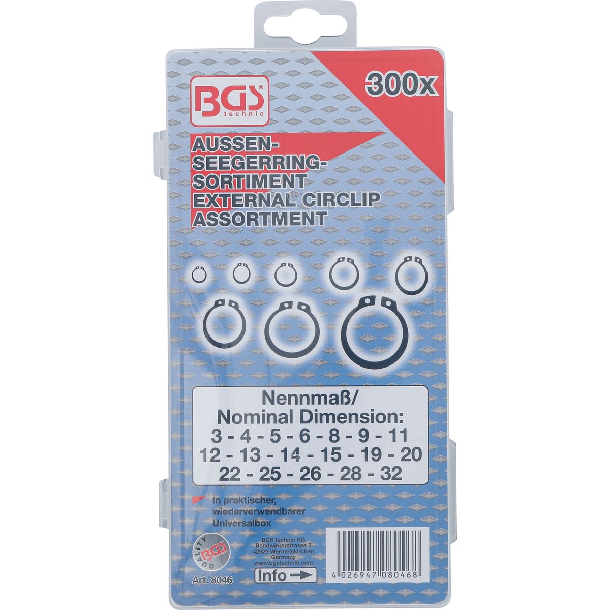 Assortiment de circlips extérieurs | Ø 3 - 32 mm | 300 pièces