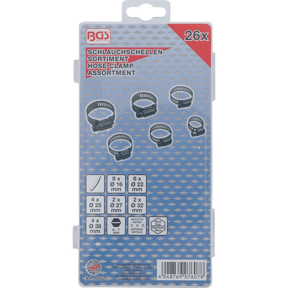 Assortiment de colliers de serrage | inoxydable | Ø 16 - 38 mm | 26 pièces