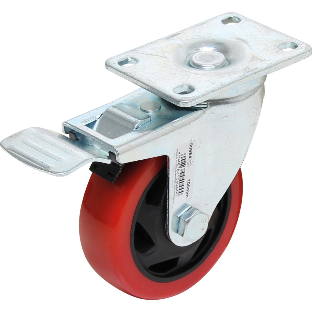 Castor with Brake | red/black | Ø 100 mm