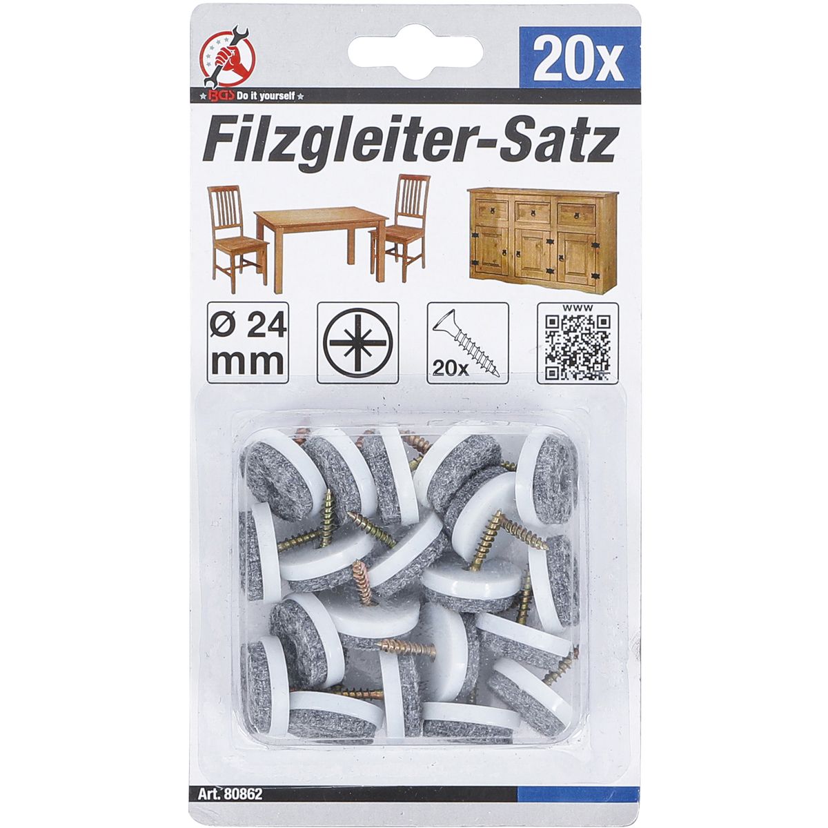 Filzgleiter-Satz | mit Schrauben | Ø 24 mm | 20-tlg.