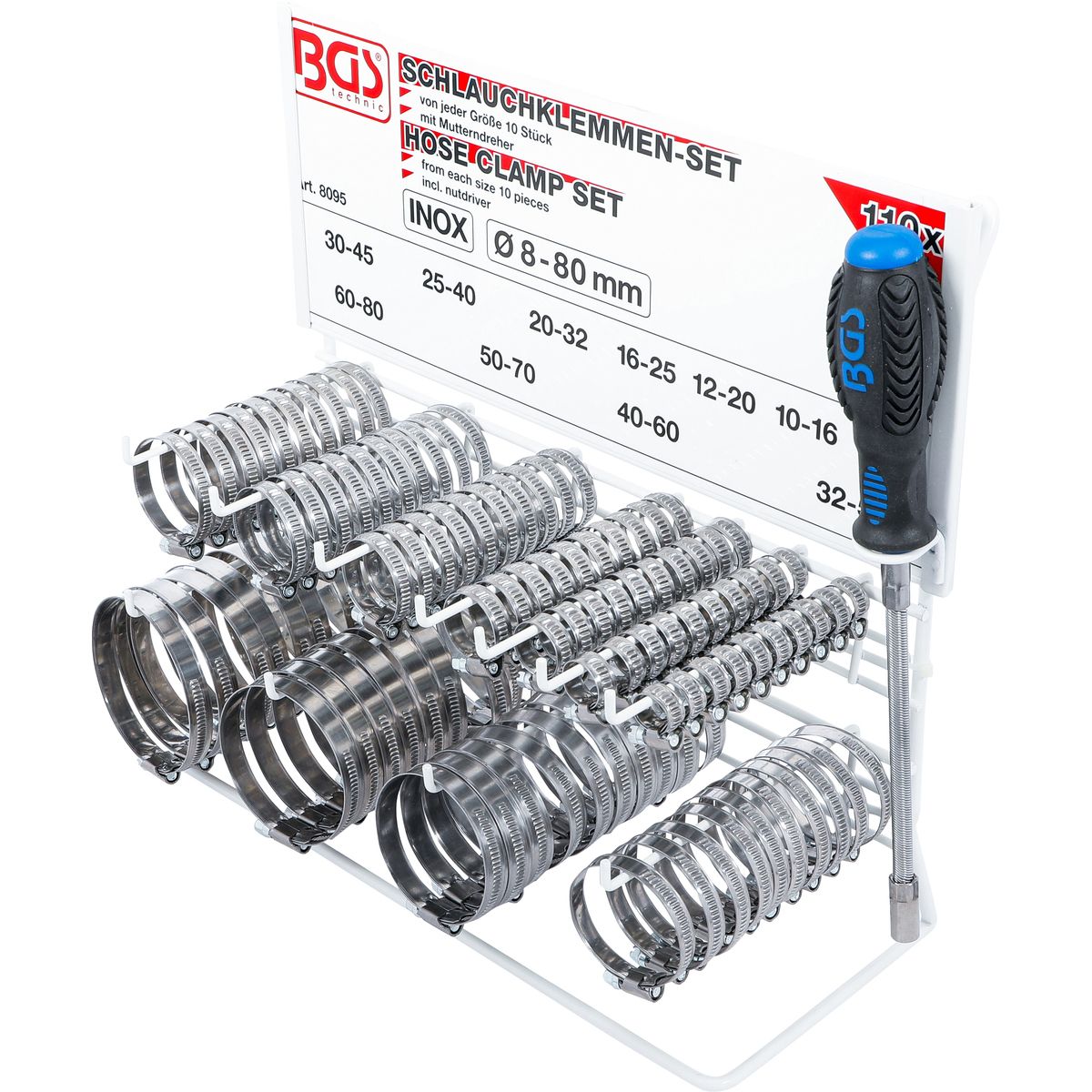 Hose Clamp Set | Stainless | on Display Board | 111 pcs.