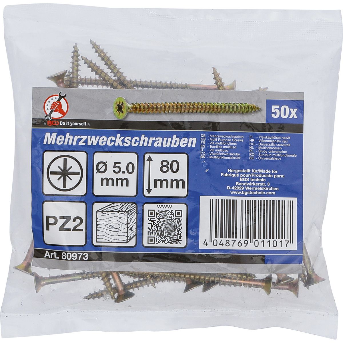 Multi-Purpose Screws | Cross Slot PZ2 | 5.0 x 80 mm | 50 pcs.