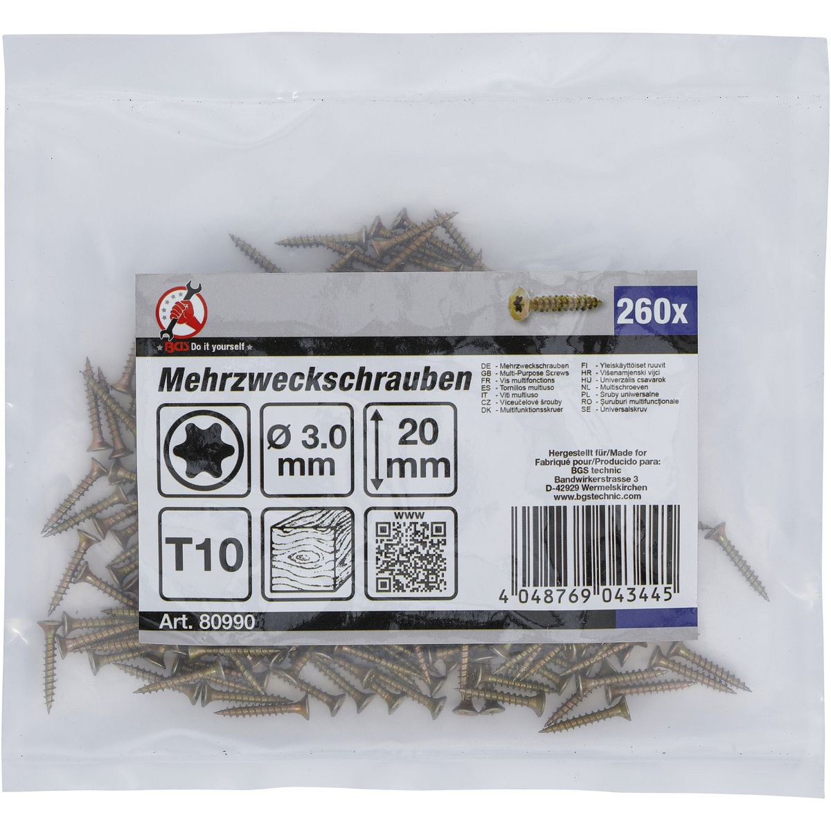 Multi-Purpose Screws | T-Star (for Torx) T10 | 3.0 x 20 mm | 260 pcs.