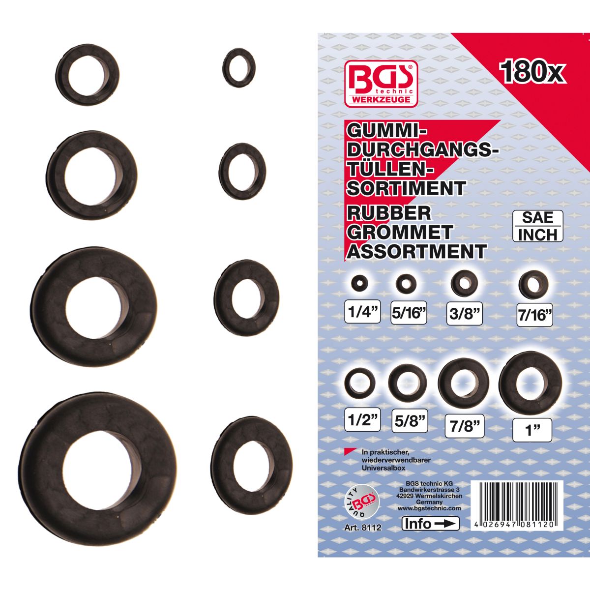 Rubber Grommet Assortment | Inch Sizes | 180 pcs.