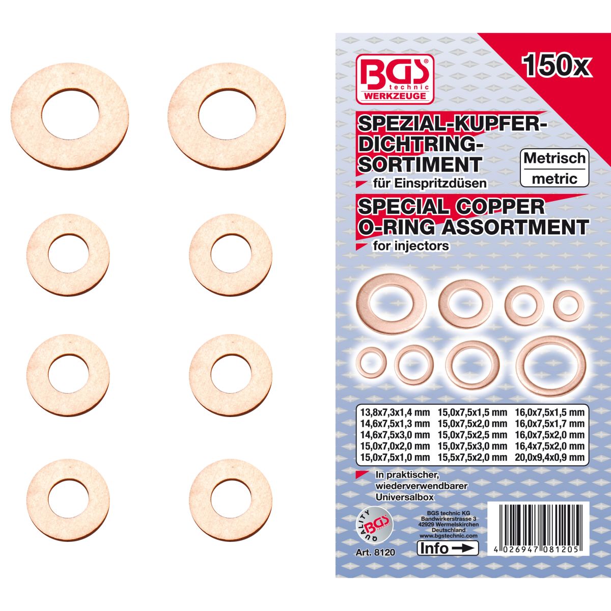 Einspritzdüsen-Kupferring-Sortiment | 150-tlg.