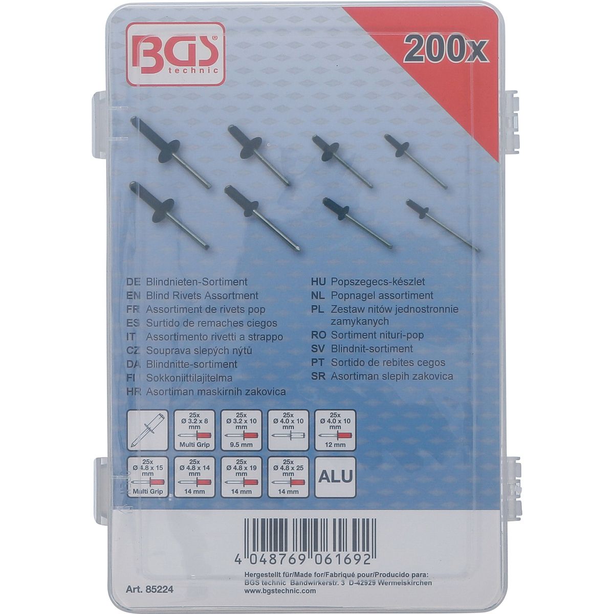 Blind Rivets Assortment | Aluminium | Ø 3.2 - 4.8 mm | 200 pcs.