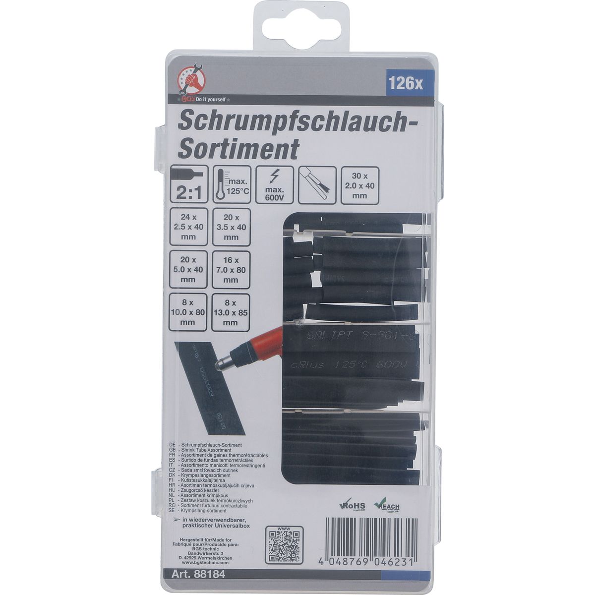 Schrumpfschlauch-Sortiment | schwarz | 126-tlg.