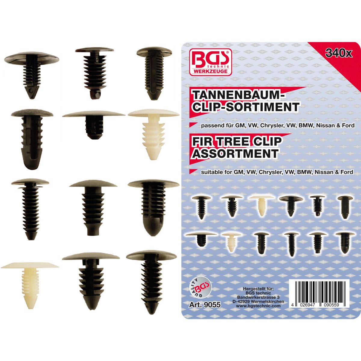 Fir Tree Clip Assortment for GM, VW, Chrysler, BMW, Nissan Ford | 340 pcs.