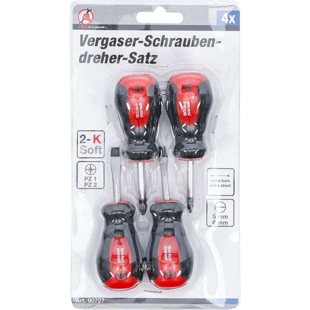Vergaser-Schraubendreher-Satz | Schlitz / Kreuzschlitz PZ | Klingenlänge 40 mm | 4-tlg.