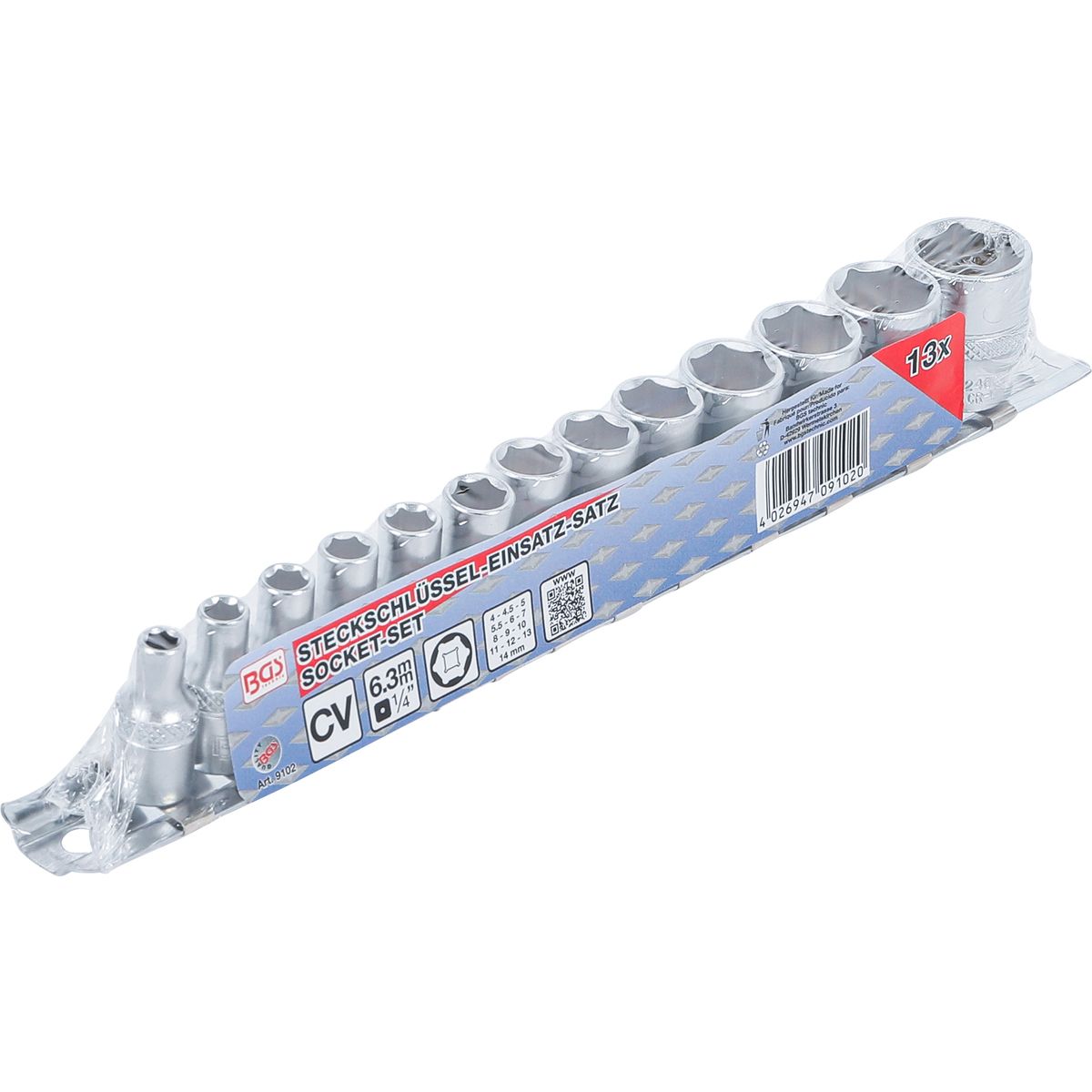 Socket Set, Hexagon | 6.3 mm (1/4") Drive | 4 - 14 mm | 13 pcs.