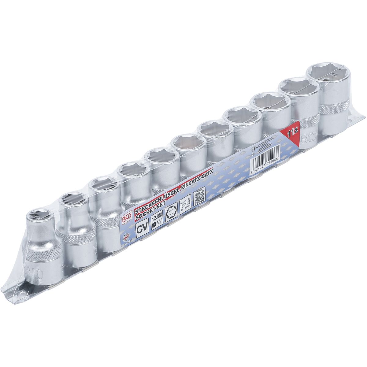 Socket Set, Hexagon | 12.5 mm (1/2") Drive | 10 - 21 mm | 11 pcs.