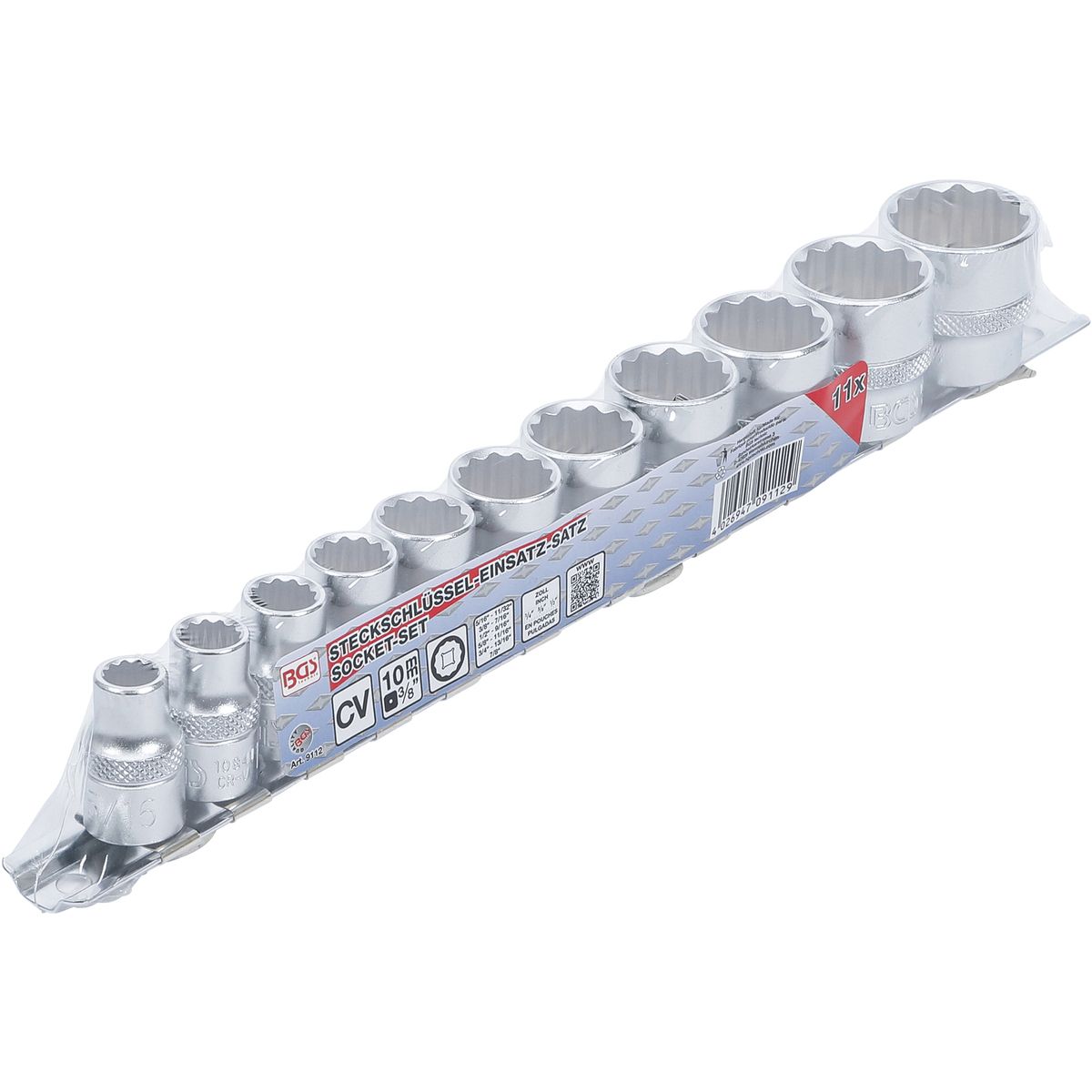 Socket Set, 12-point | 10 mm (3/8") Drive | Inch Sizes | 11 pcs.