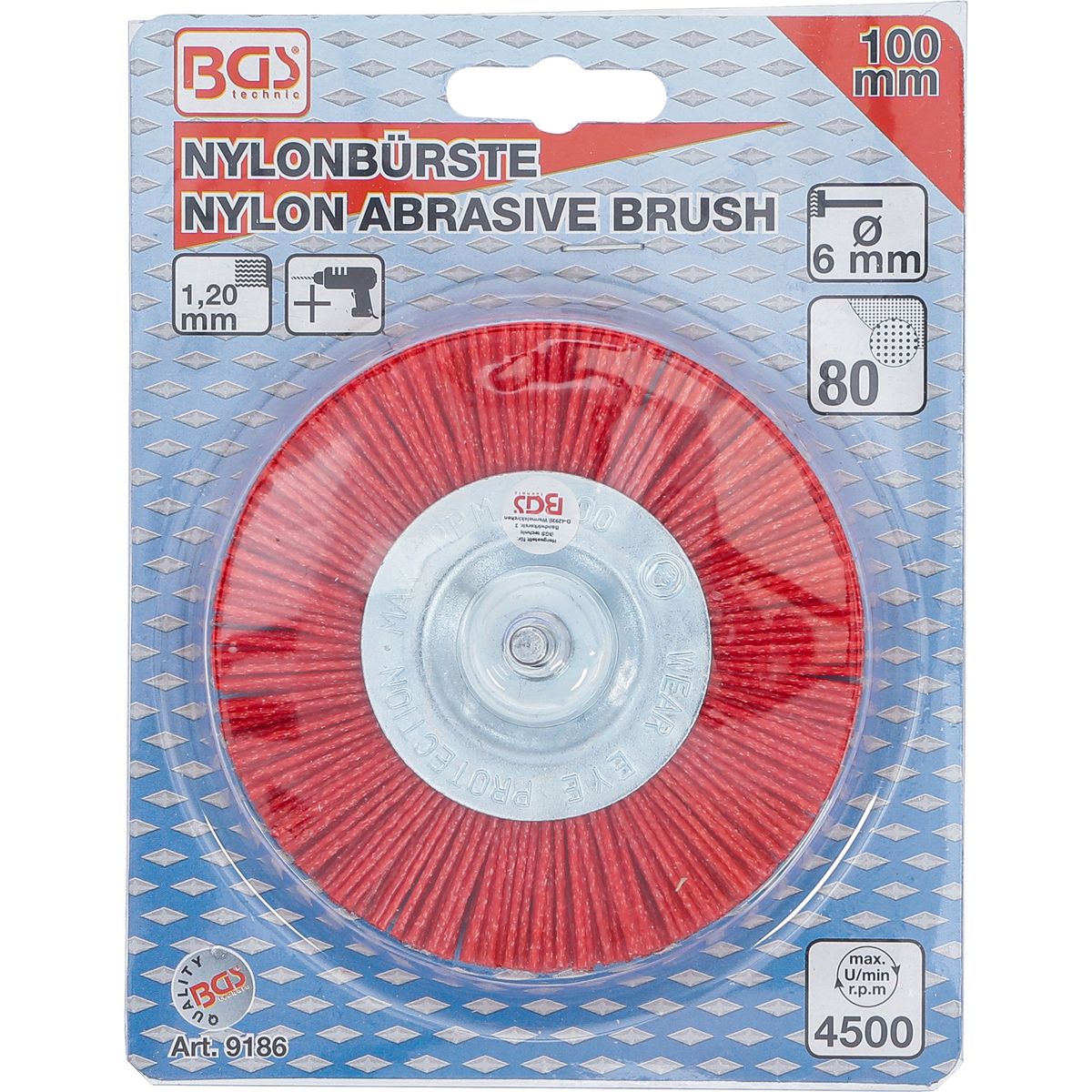 Brosse plate nylon | 100 mm | tige 6 mm