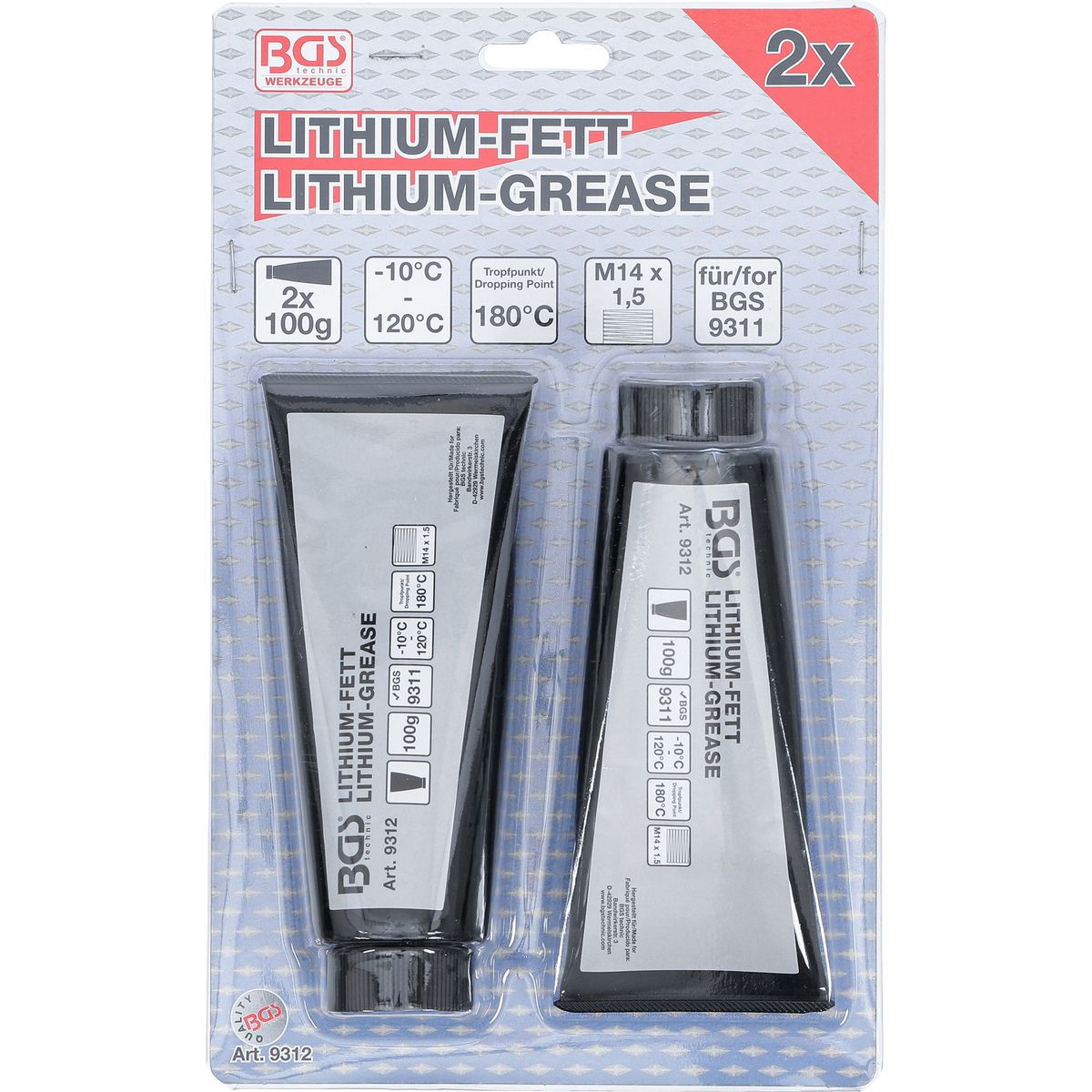 Lithium Grease for Grease Gun BGS 9311 | 2 Tubes