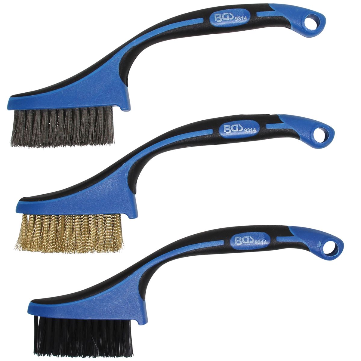 Assortiment de brosses | nylon, laiton, acier inoxydable | 165 mm | 3 piéces