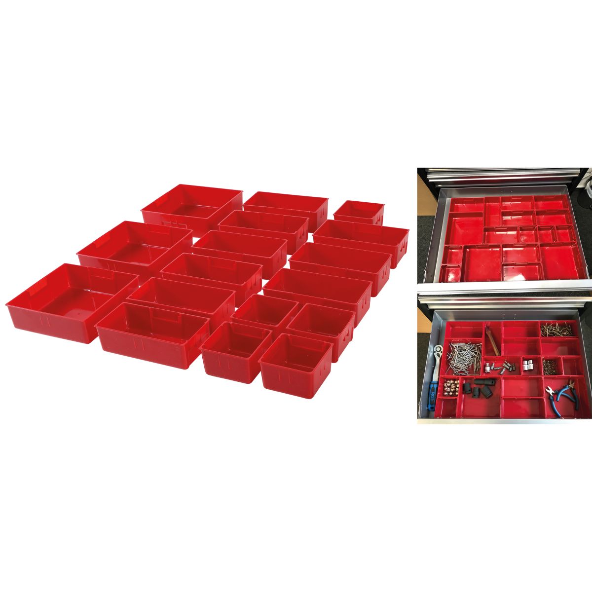 Compartimentos de almacenaje de plástico | para carro de herramientas | 17 piezas