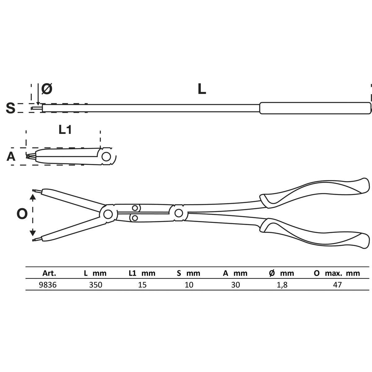 Double-Joint Circlip Pliers Set | Exchangeable Tips | 345 mm