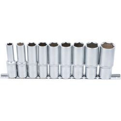 Socket Set, Hexagon, deep | 12.5 mm (1/2") Drive | 10 - 24 mm | 9 pcs.