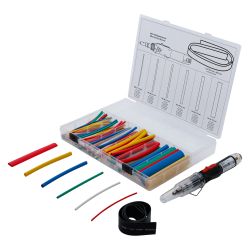 Mini chalumeau avec assortiment de gaines thermo-rétractables | colorés | avec ignition piézoélectrique | 162 pièces