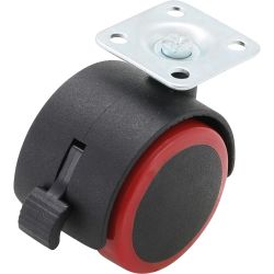 Lenk-Doppelrolle mit Bremse | rot/schwarz | 50 mm