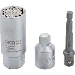 Llave de vaso multimedida con juego de adaptadores | entrada 10 mm (3/8") | 9 - 21 mm | 3 piezas